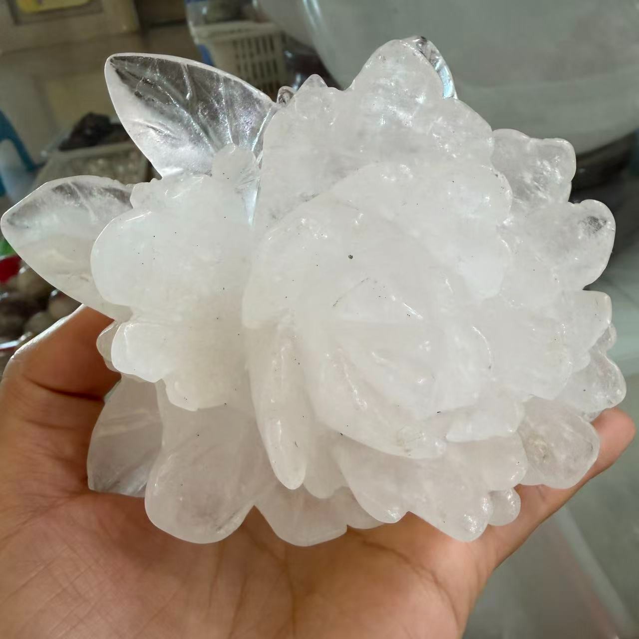 1pc Natural White Quartz Carved Crystal Flower Skull Reiki Healing Decor Gift