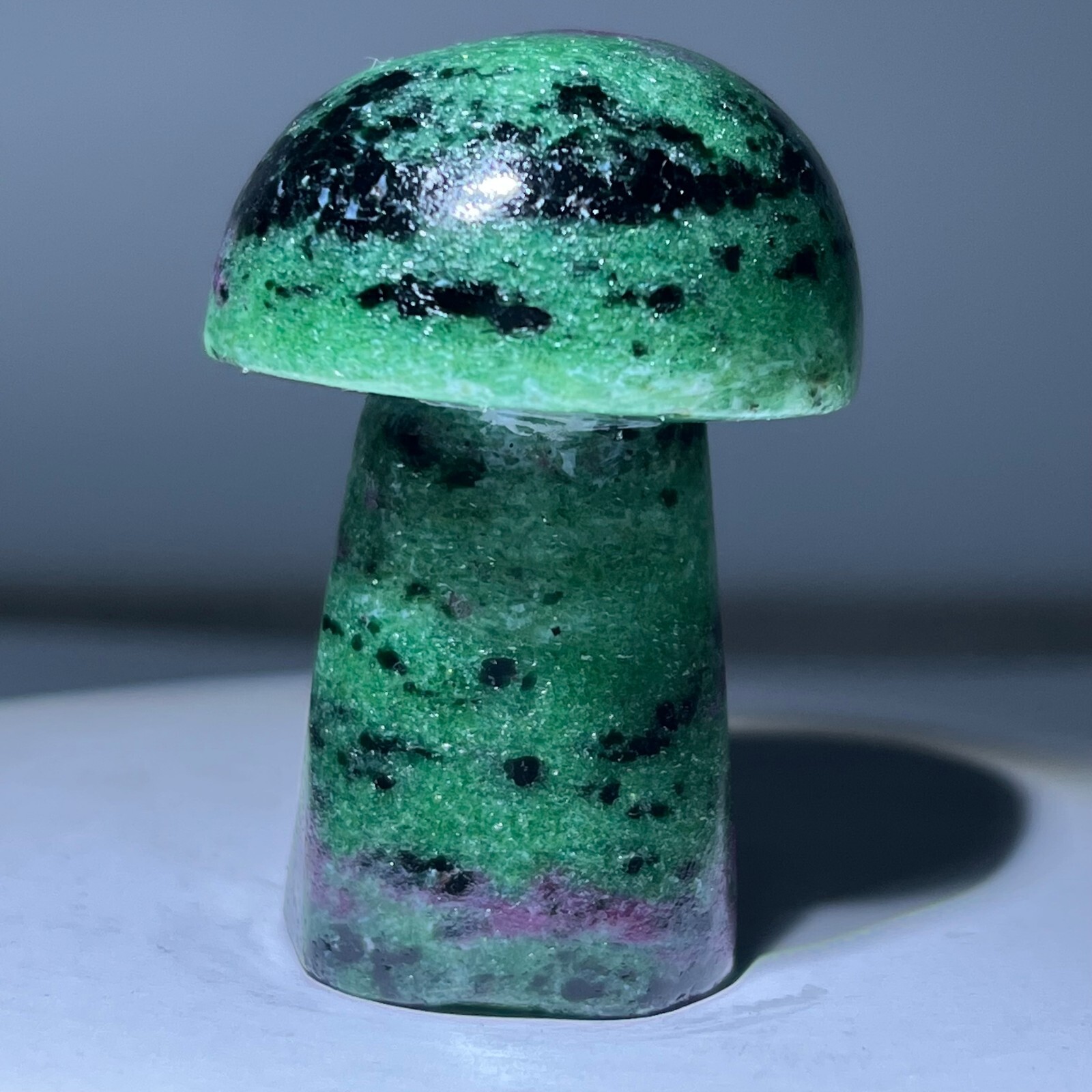 Natural quartz red green treasure, carved and polished, mushroom, reiki ener