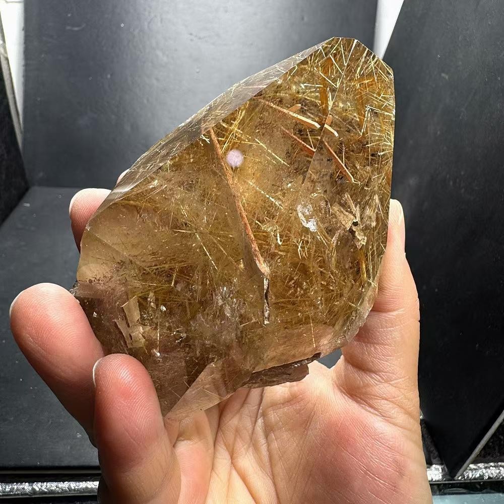 360g Natural Golden Rutilated Quartz Carved Freeform Crystal Reiki Decor