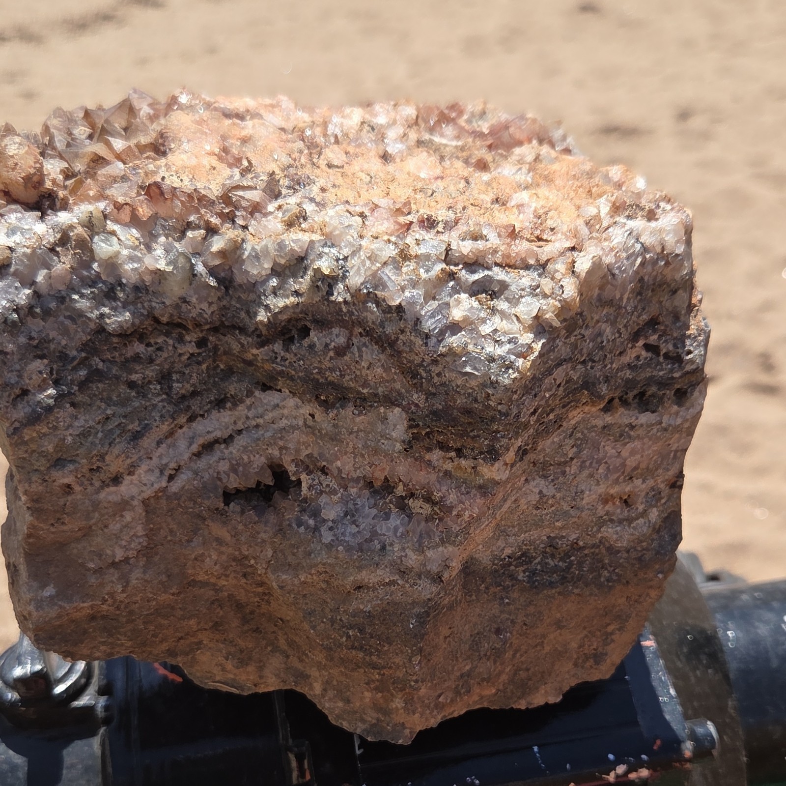 Brown Crystal Cluster on Rock Matrix Natural Mineral Specimen