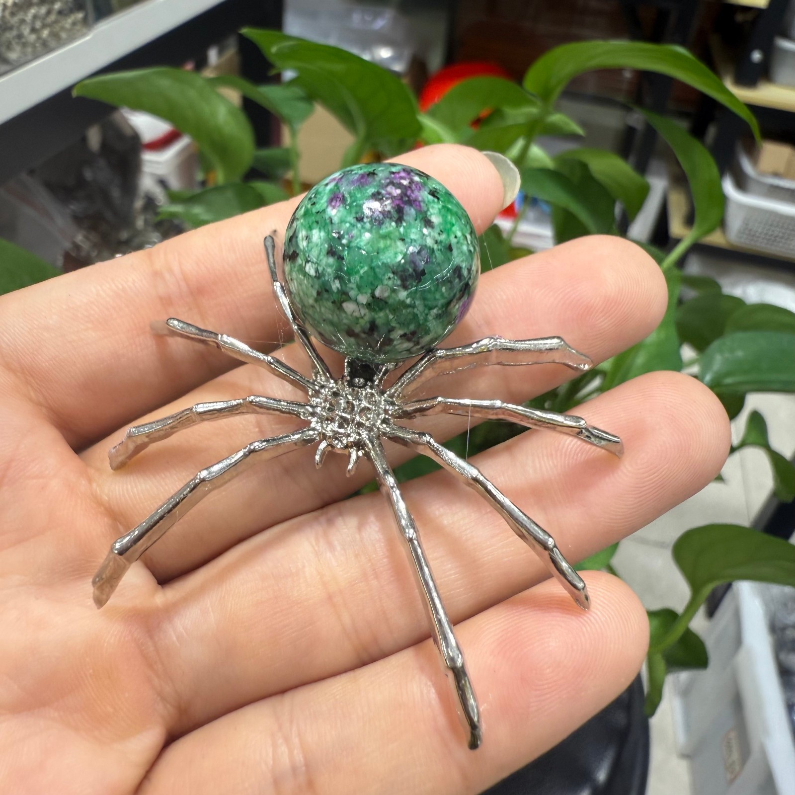 1pc Natural red Green gem Spider Skull Quartz Crystal Carved Reiki Healing