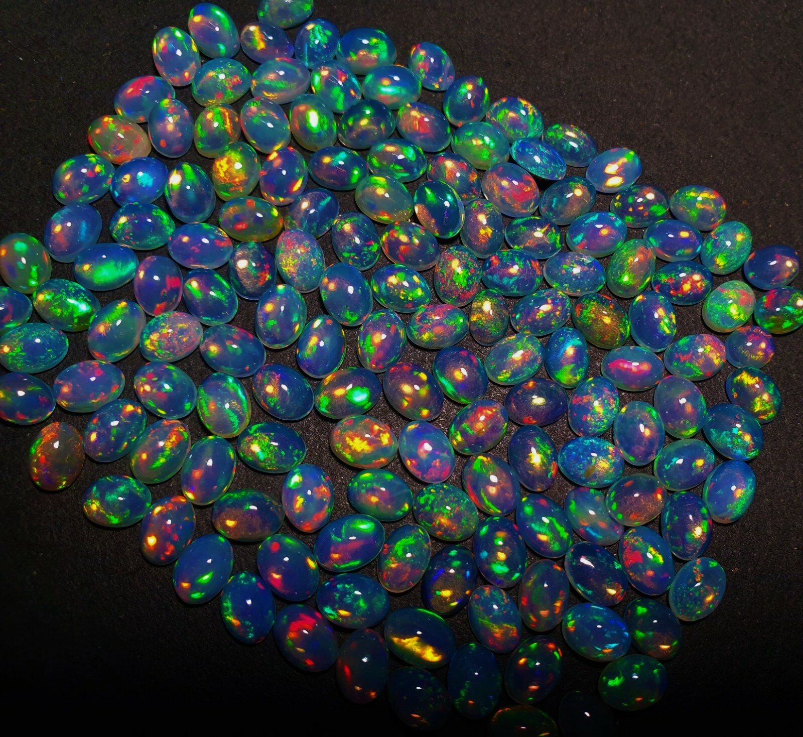 Natural Ethiopian Multi Fire Opal Oval Cabochon Loose Gemstone Lot 18 Pcs 4*6 MM