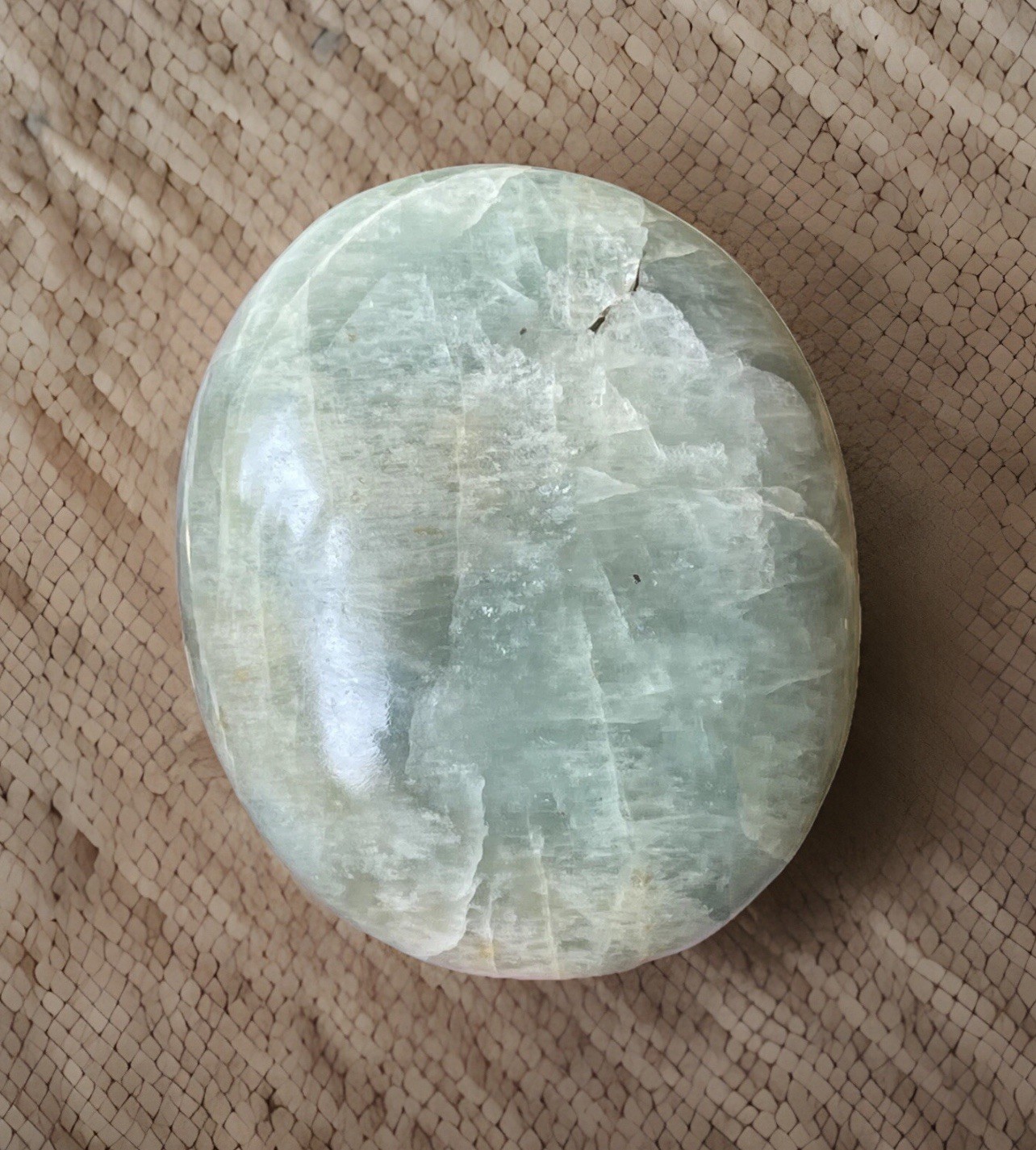 Aquamarine Palmstone – Opaque Blue Green Color With Peach Morganite Inclusion