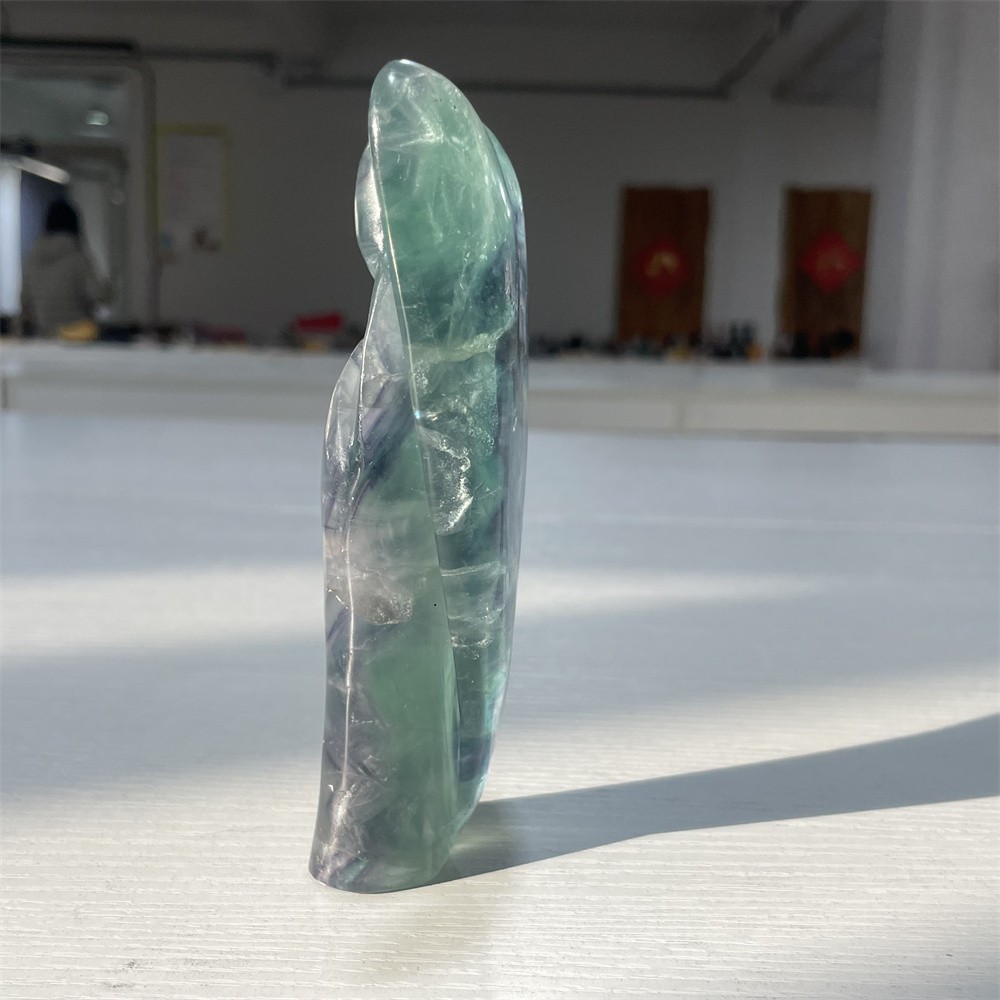 0.8LB 5.1″ Natural Rinbow Fluorite Angel Carved Crystal Mineral Quartz Decor