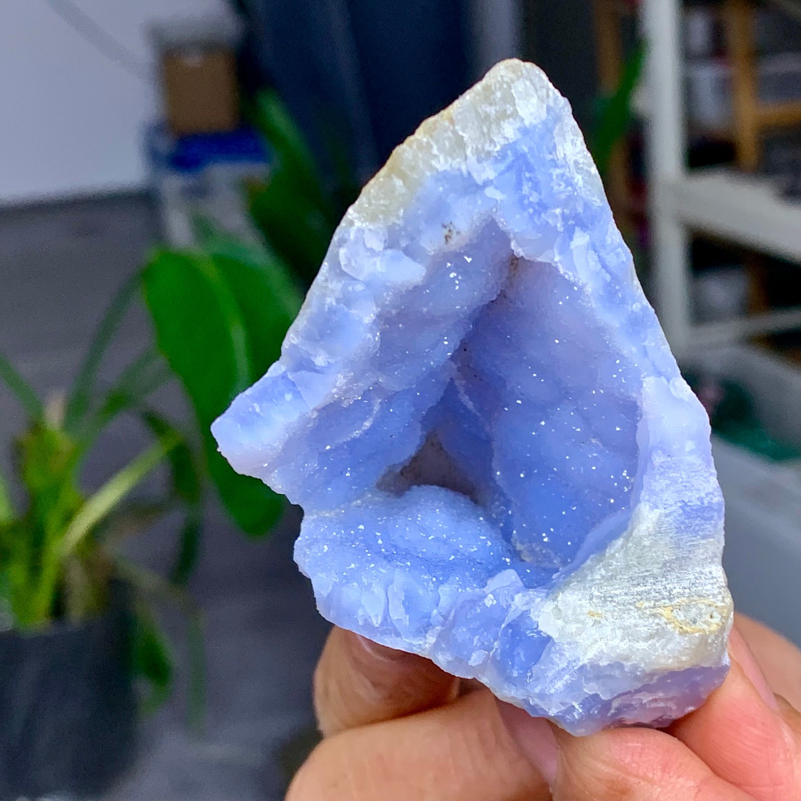 100G Natural Blue striped agate geode Crystal Mineral Specimens healing A963