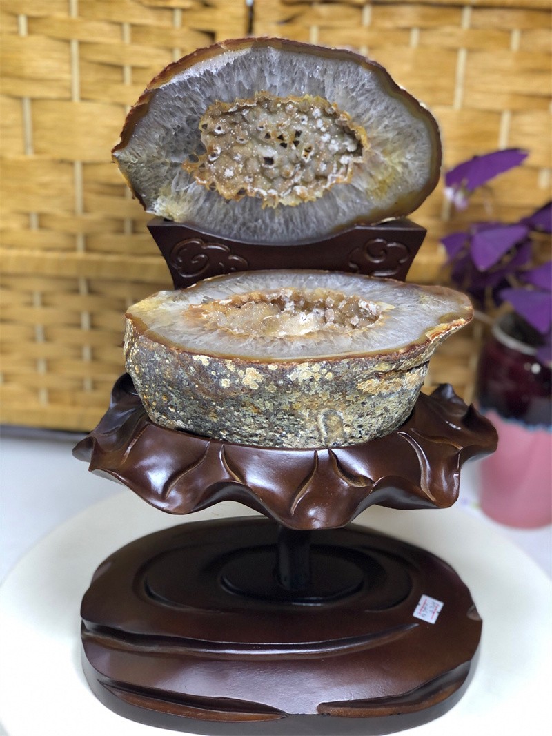 10.4LBNatural Agate Crystal Geode Quartz Bowl Wealth Spirit Energy Healing+Stand