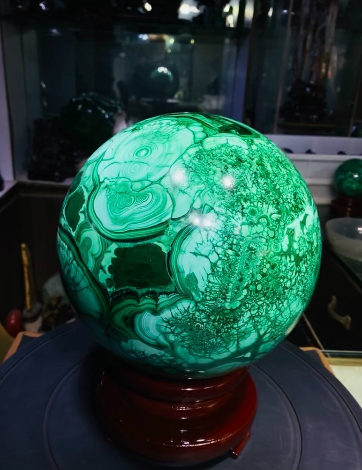 42.55LB Large Natural Malachite quartz hand Carved sphere Crystal Healing+stand