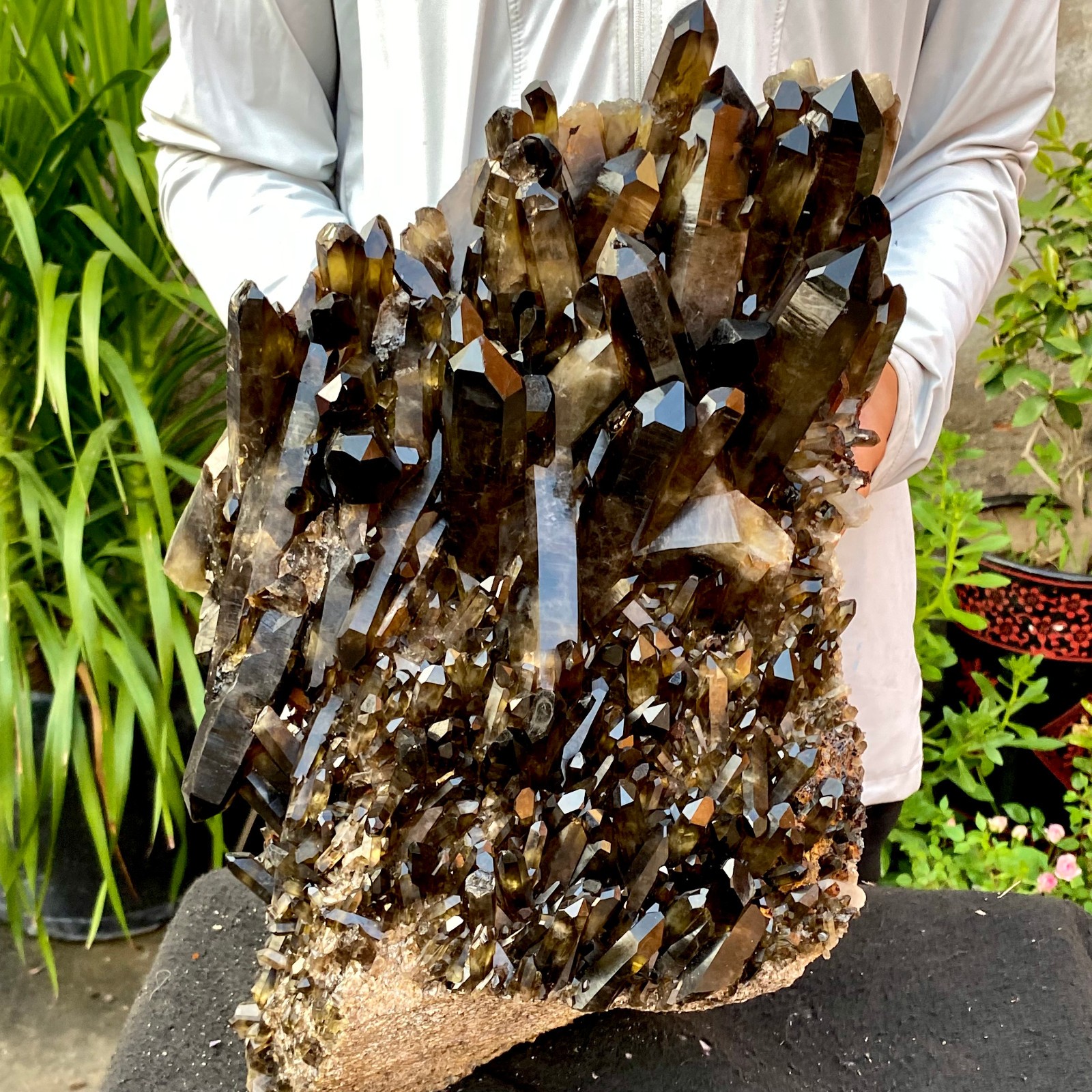 40.43LB Large Natural Black Smoky Quartz Crystal Cluster Raw Mineral Specimen
