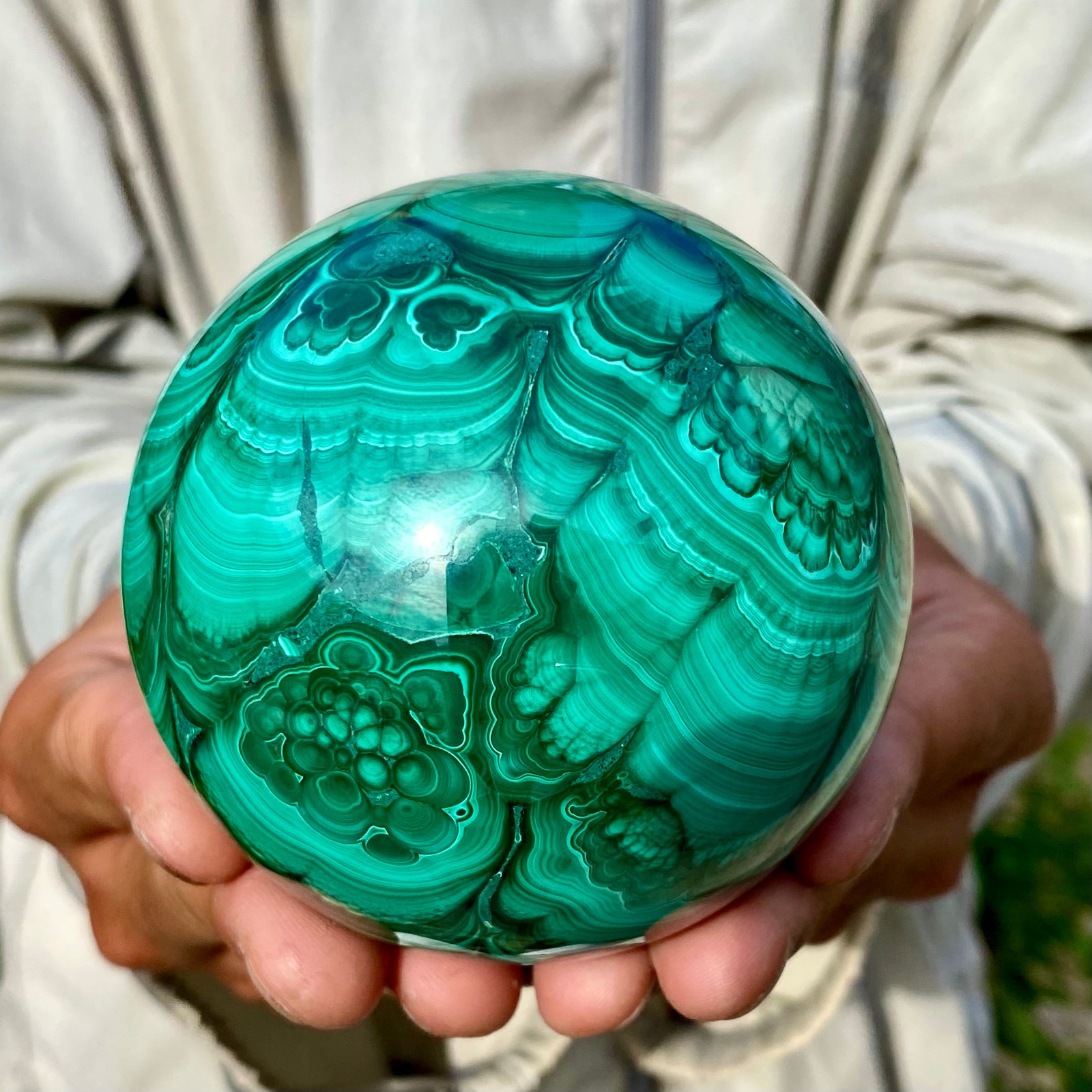 2.20LB Rare Natural Malachite quartz hand Carved sphere Crystal Healing