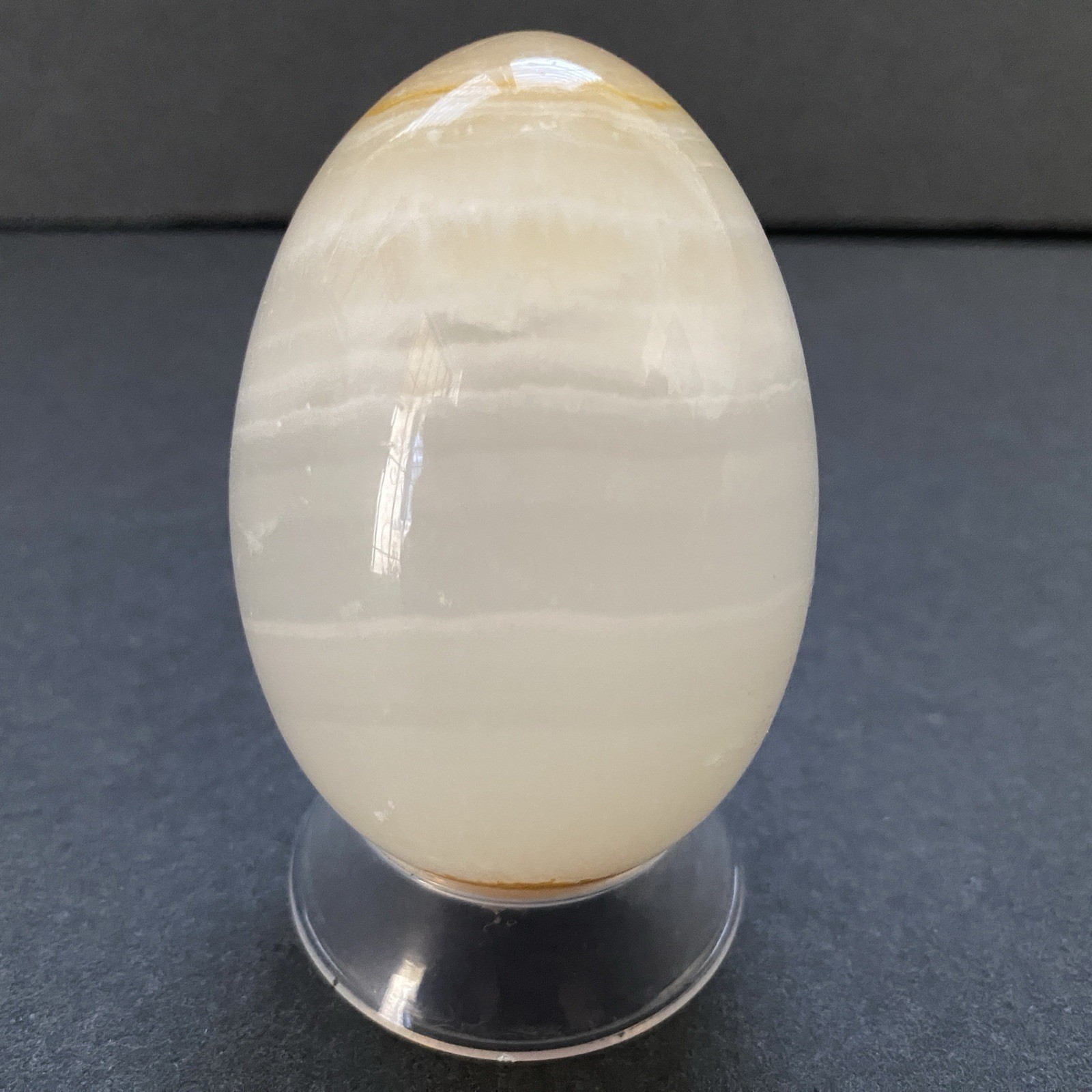 Natural Onyx Stone Egg With Stand Hand Polished Banded Agate Calcite Crystal