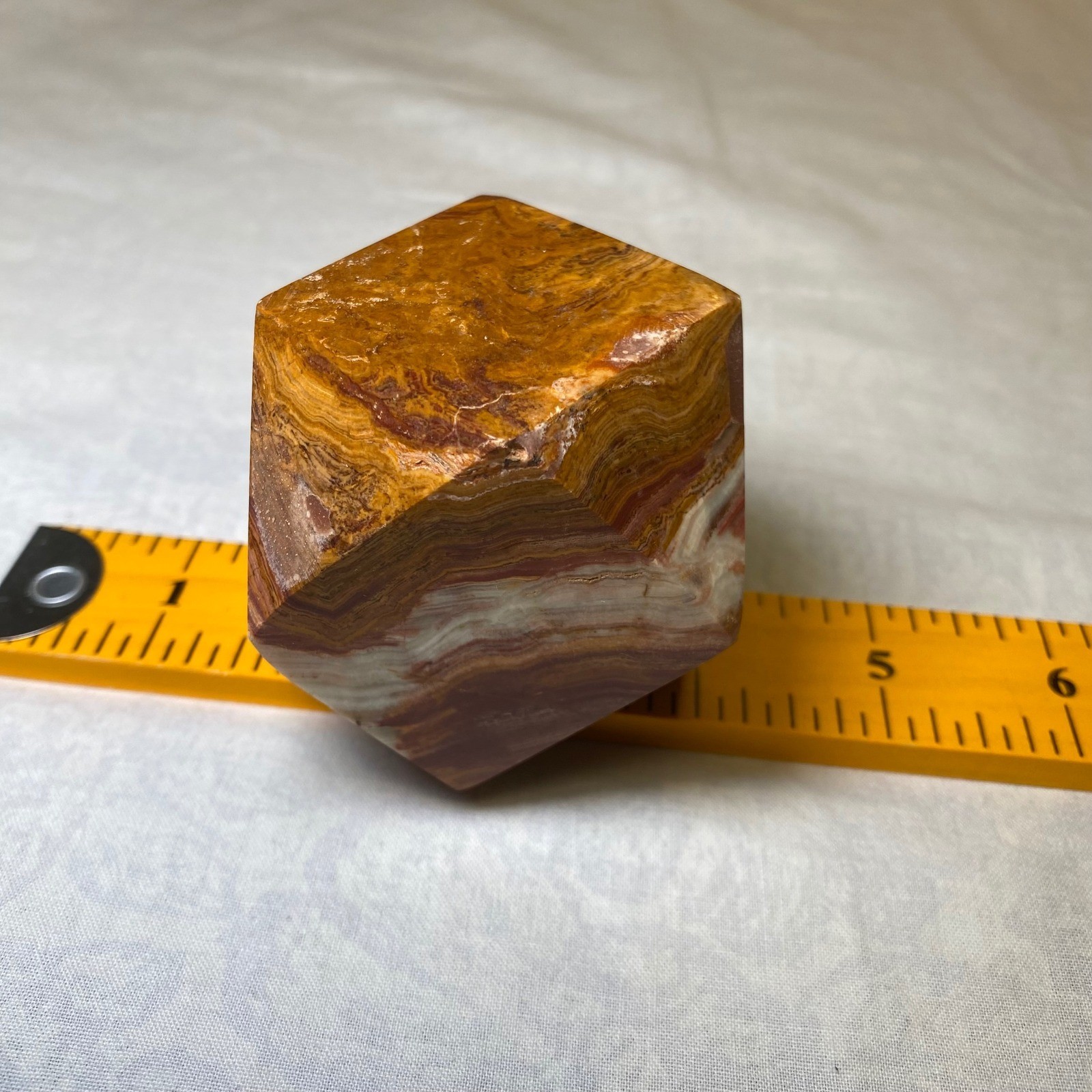 Banded Onyx Geometric Paperweight Rhombic Dodecahedron Polished Stone Pakistan