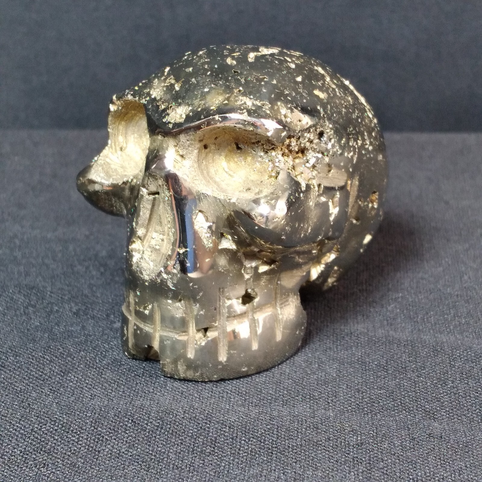 Hand Carved Skull Peruvian Pyrite Fools Gold Open Crystal Chambers Detail Heavy