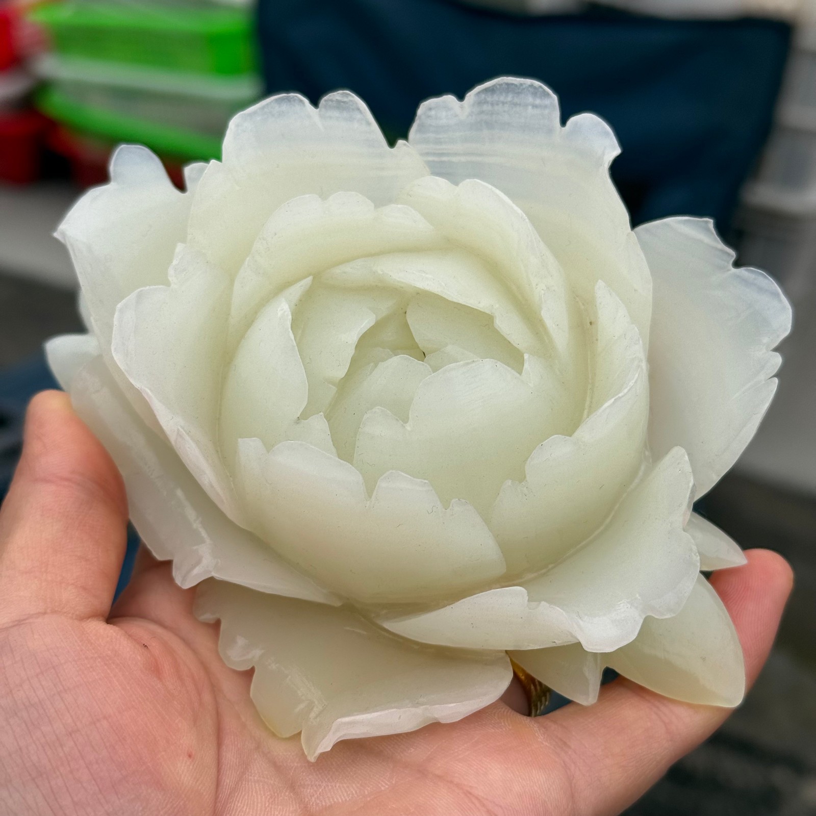 1LB Natural Afghan jade Quartz Carved Flower Crystal Reiki Healing Decor Gift1pc