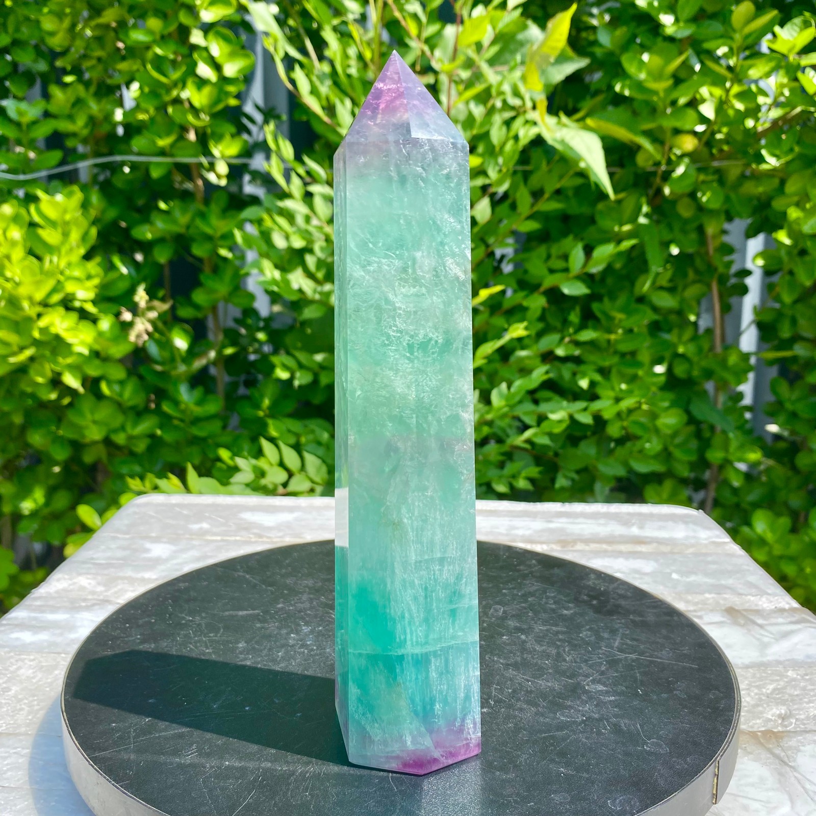 1.96LB Natural Rainbow Fluorite Obelisk Quartz Crystal Wand Tower Point Heal