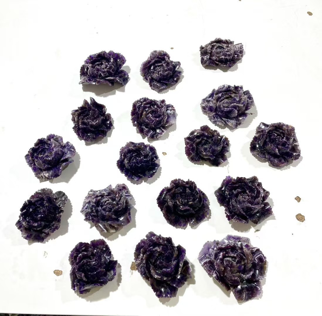 1pc Natural dream amethyst quartz Carved Flower Skull Crystal Reiki Decor Gift