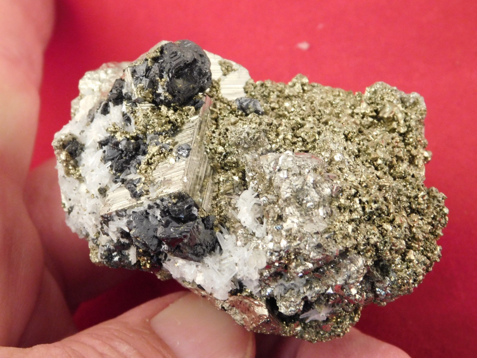 Druzy PYRITE Crystal CUBE Cluster with Sphalerite and Chalcopyrite Peru 217gr