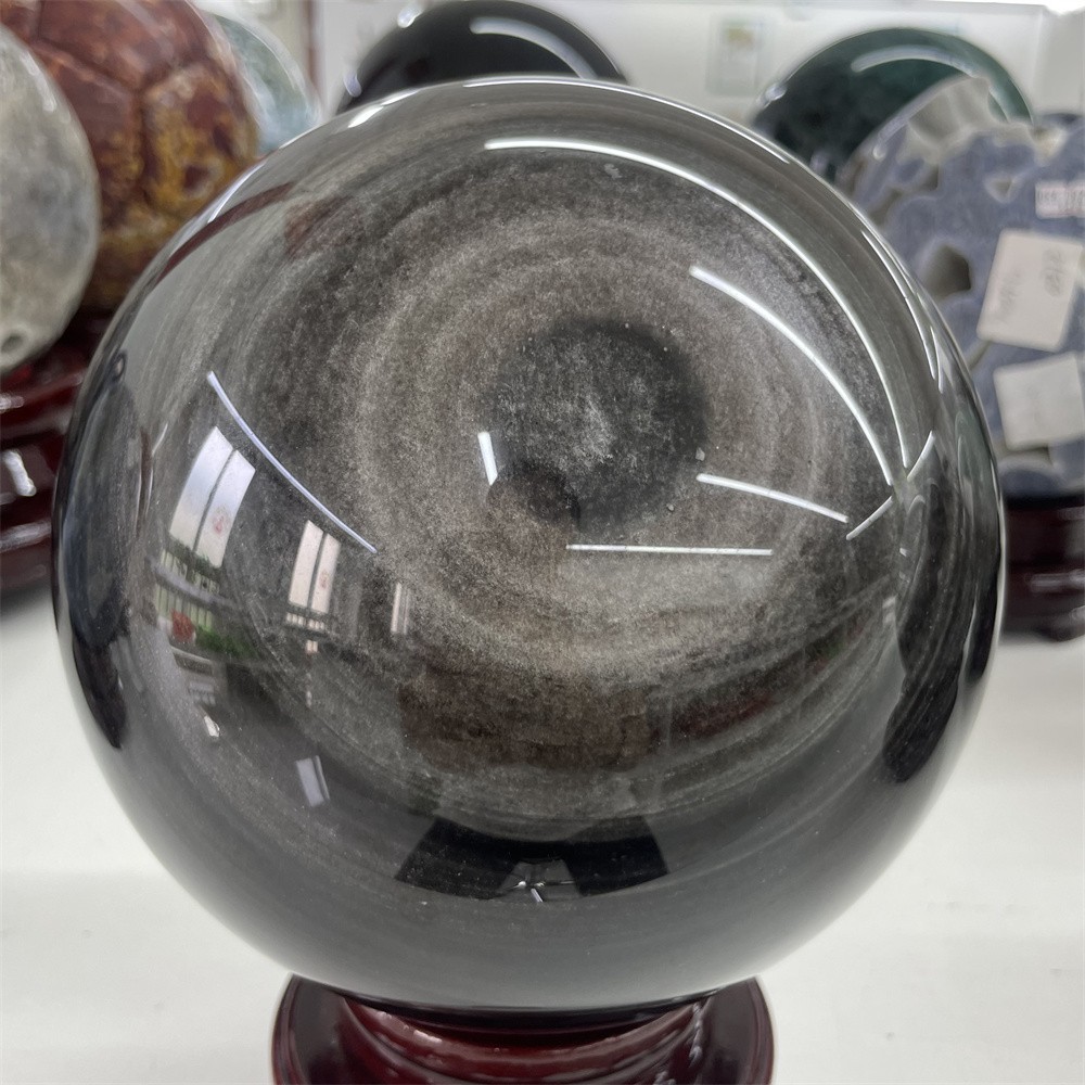 14LB 6.3″ Natural A++ Silver Obsidian Sphere Ball Crystal Quartz Energy Decor