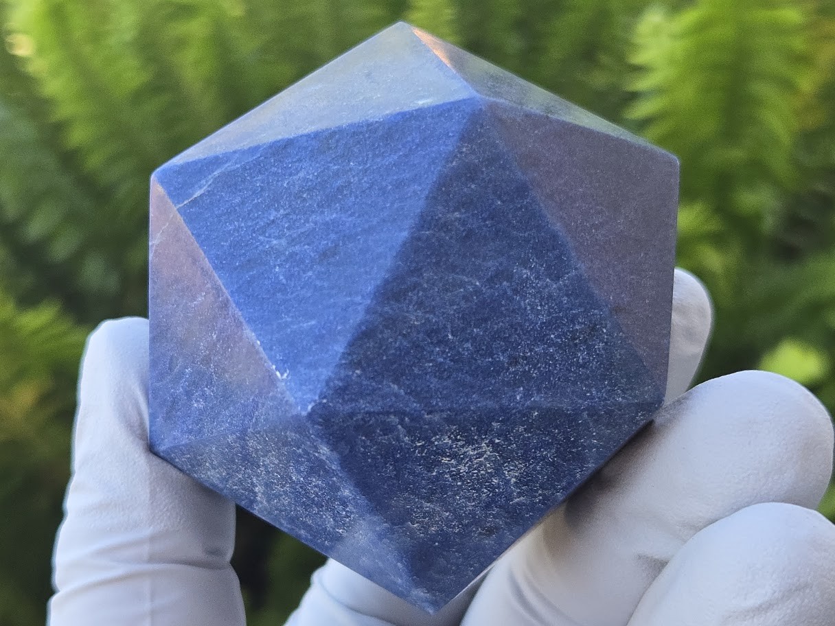 Blue Aventurine Carved Geometric Icosahedron, Large (46mm to 60mm) Decorative