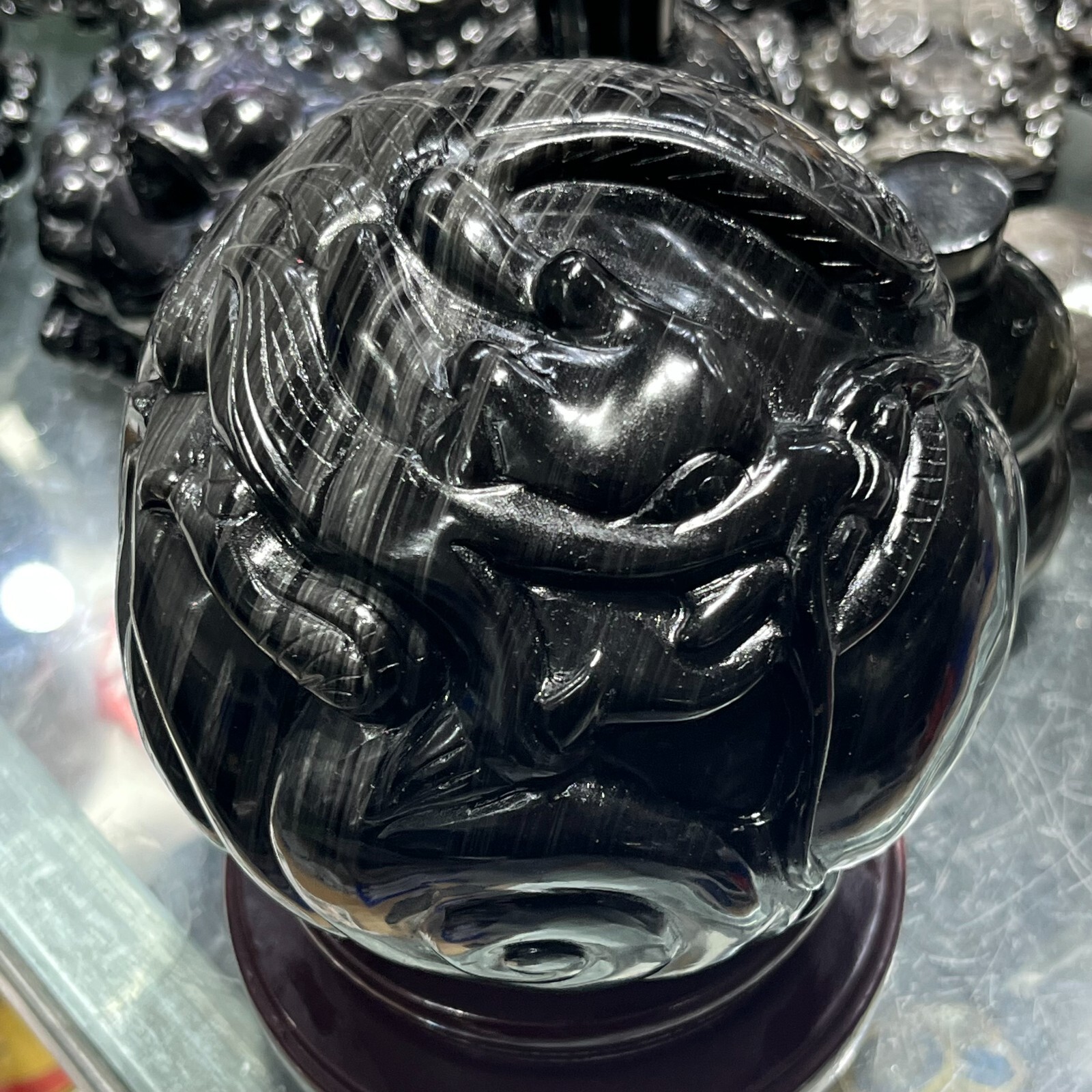 2220g Natural Silver Obsidian Crystal Sphere Healing(Dragon and Phoenix Pattern)