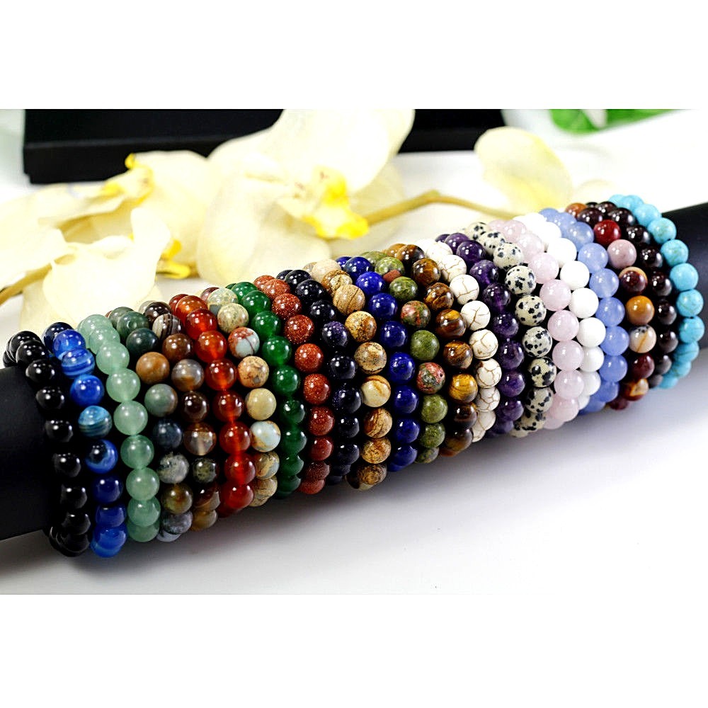 Handmade Beaded Bracelet Round Gemstone Elastic 7.5″ Healing Balance 4 6 8 10 12