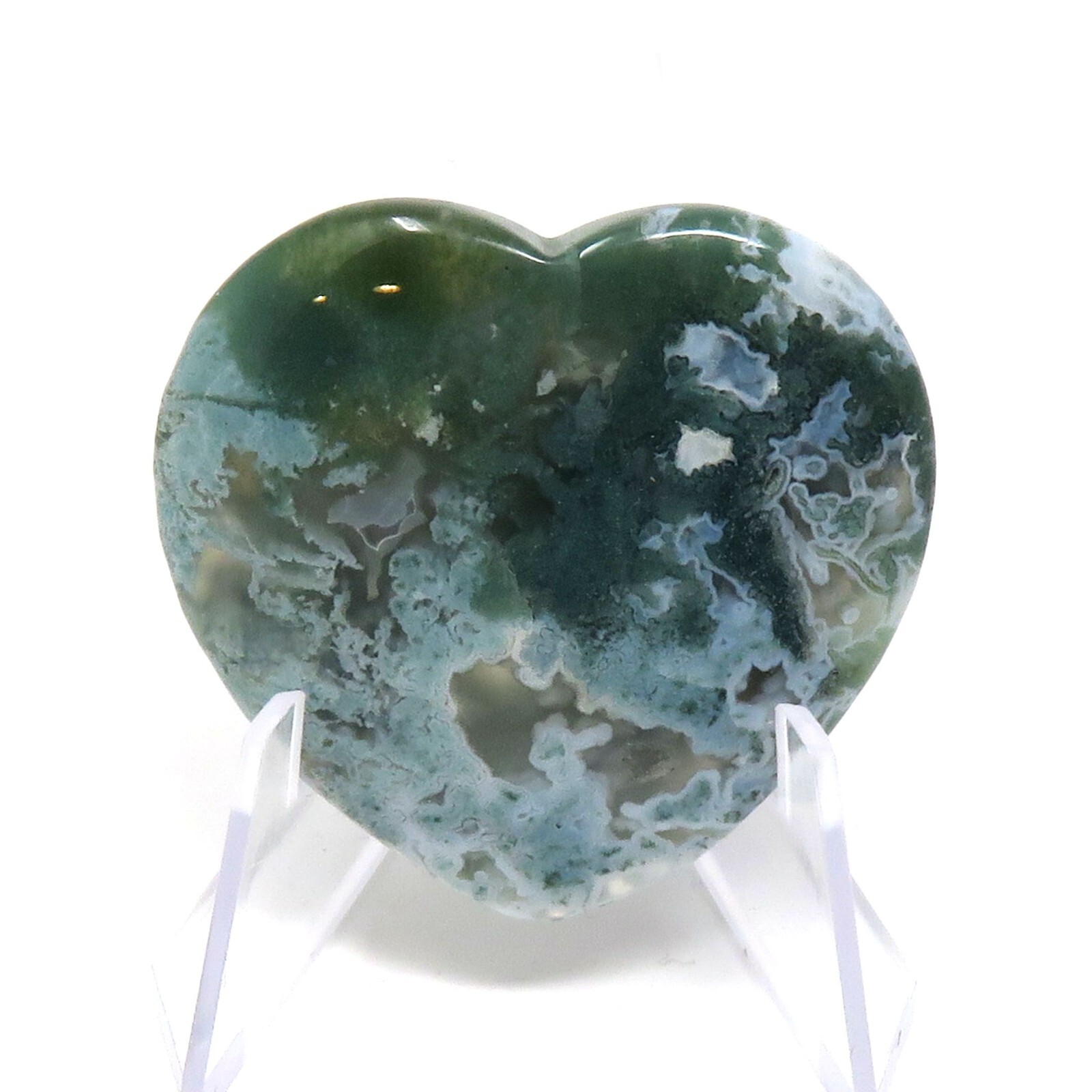 Moss Agate Stone Heart #926- 40mm or 1.5″ – Valentines Day Love Pocket Gemstone