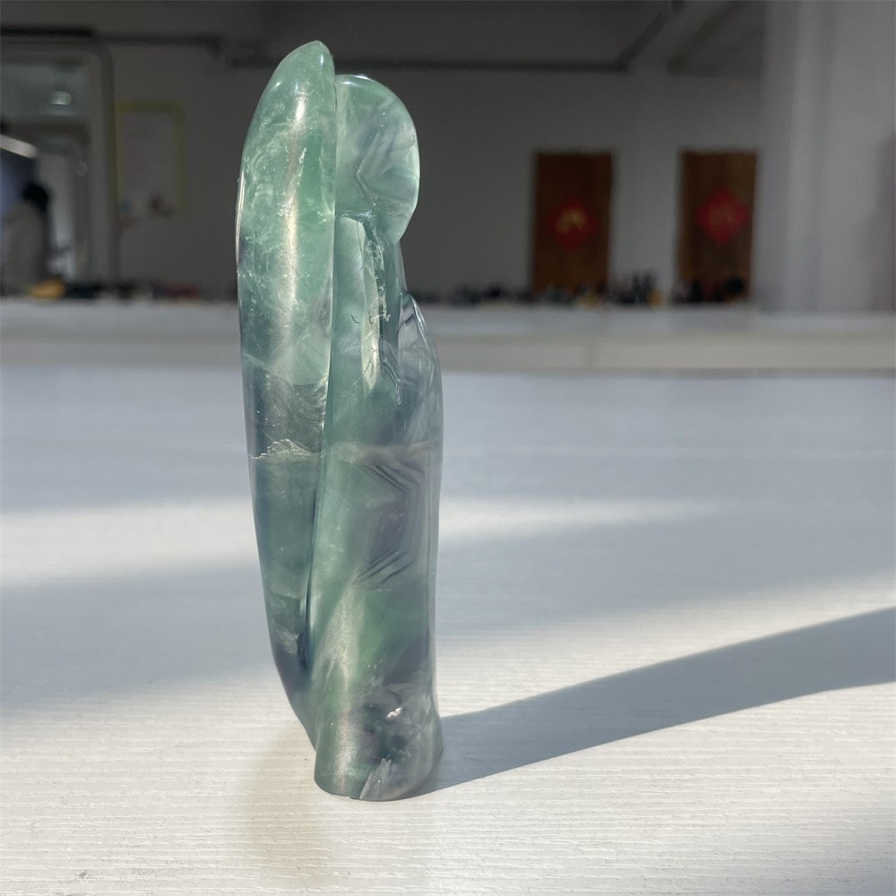 0.8LB 5.1″ Natural Rinbow Fluorite Angel Carved Crystal Mineral Quartz Decor