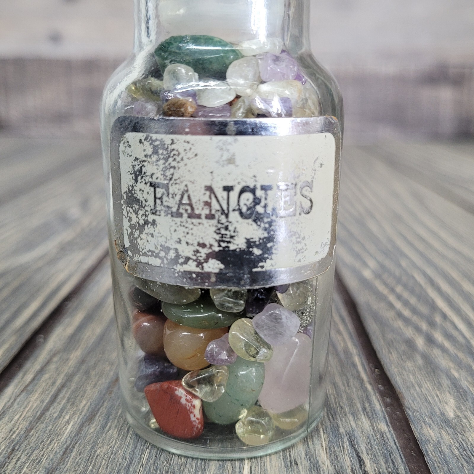 4oz Crystal Tumbles in Apothecary Vintage Glass Jar “Fancies” Label Wagner Spice
