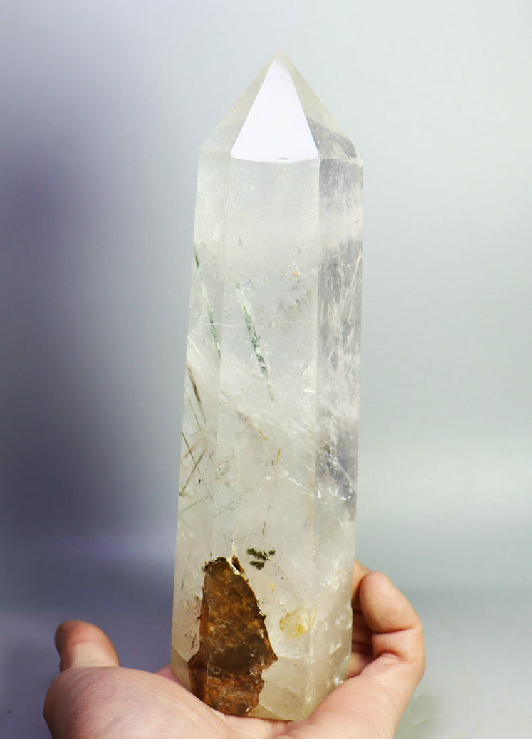 2.0lb Natural Clear Green Tourmaline Quartz Crystal Tower Wand Point Healing