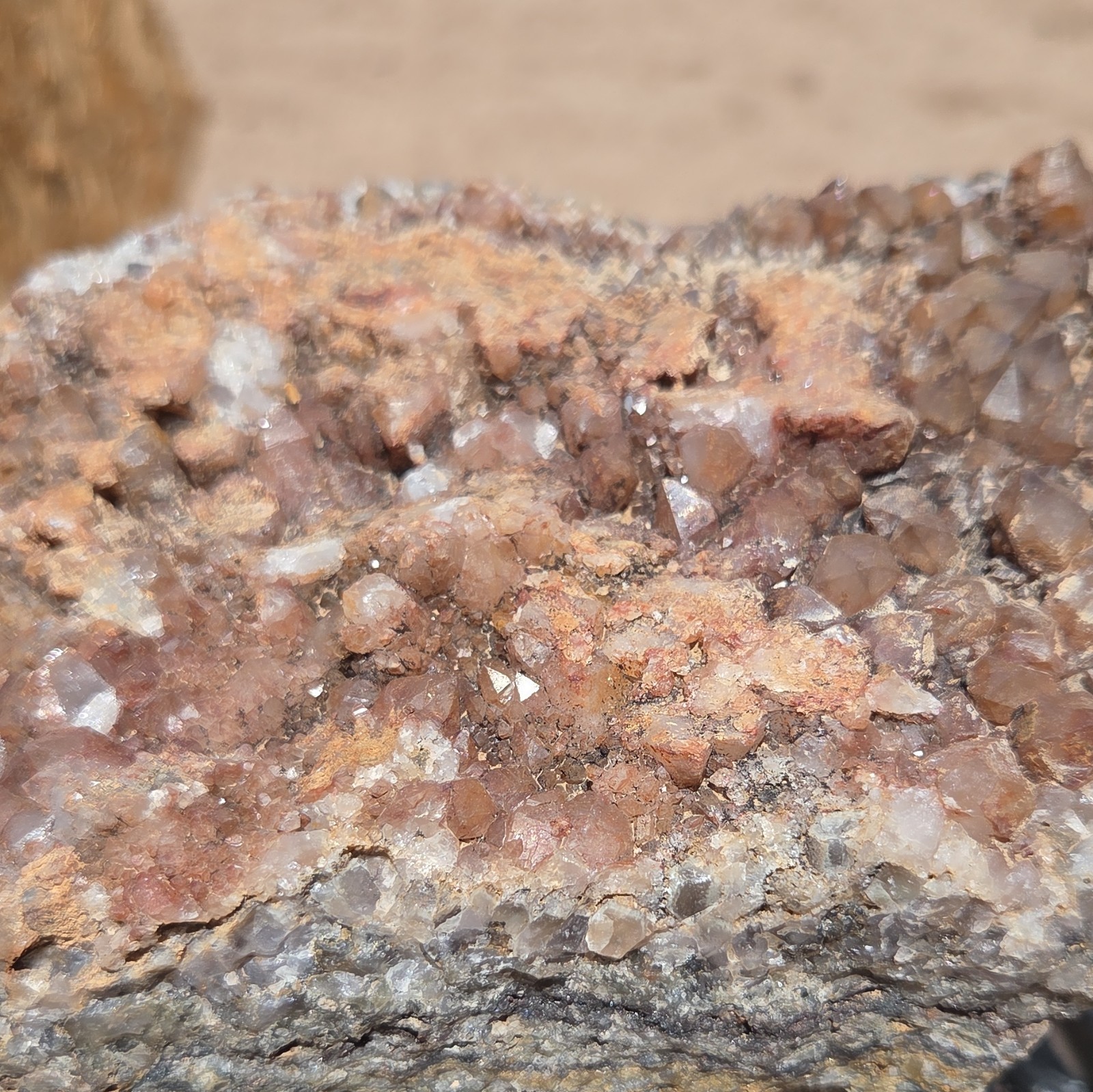 Brown Crystal Cluster on Rock Matrix Natural Mineral Specimen