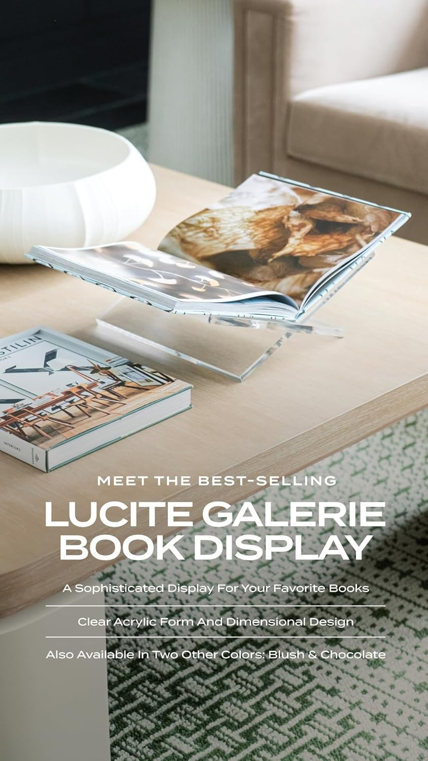 Lucite Galerie Book Display Stand – Elegant Acrylic Book Holder for Coffee Table
