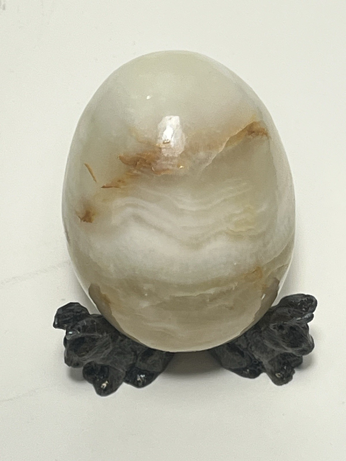 Vintage Polished Natural Banded Onyx ? Egg Carved Crystal 2.5” Stand Not Incl