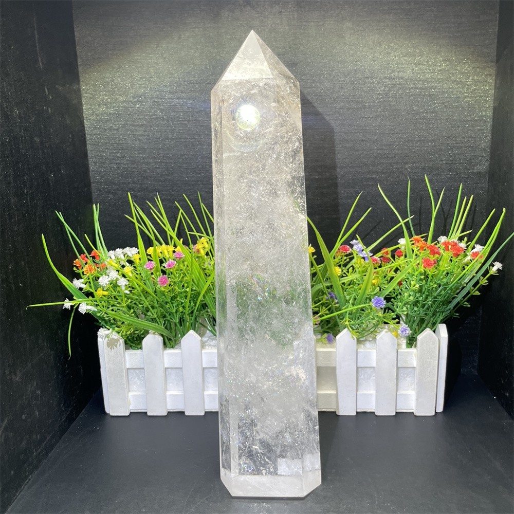 3.7LB 12.6″ Natural A++ Clear Quartz Obelisk Tower Crystal Reiki Decor Rainbow