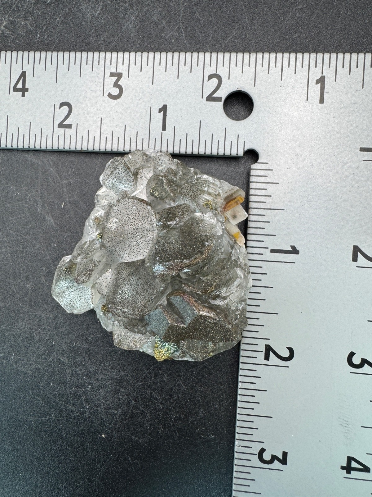 6703 Rainbow Chalcopyrite on Gray Benz Calcite Fu Jian 55g
