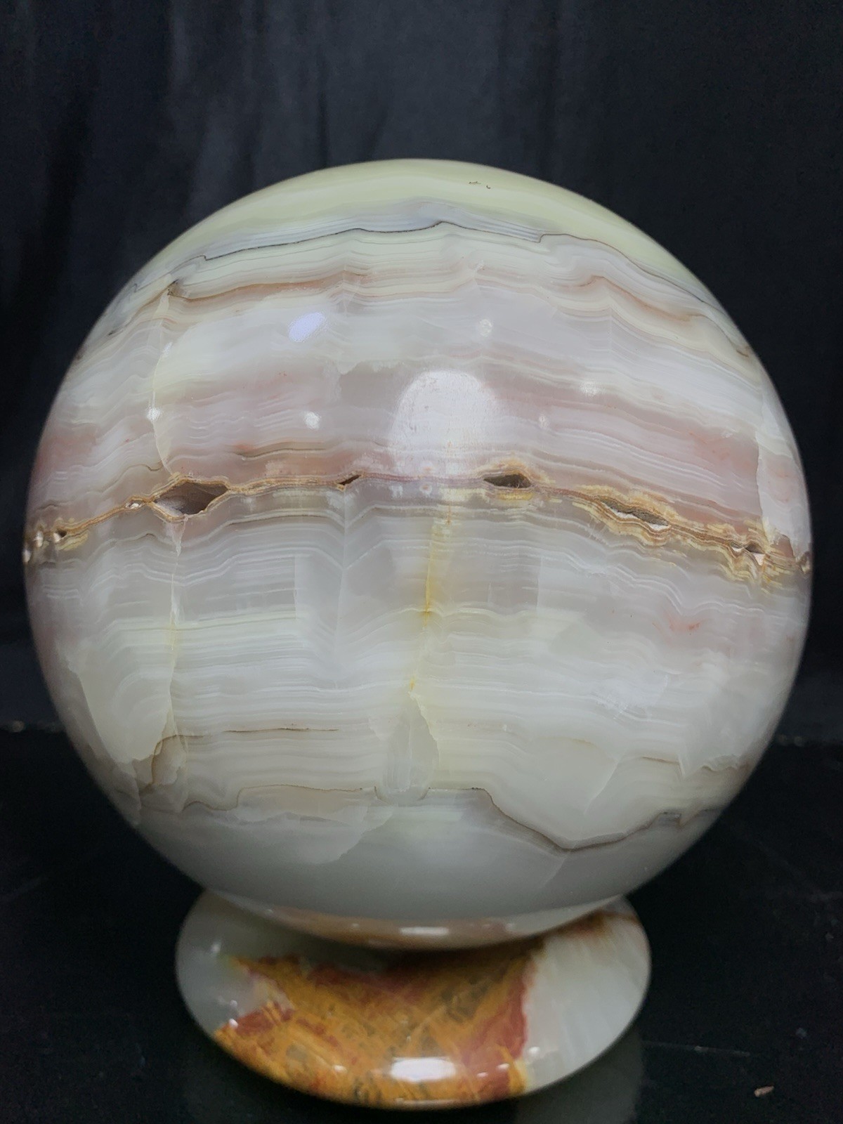 Large 95mm Green Banded Onyx Sphere 4.636kg Calcite Crystal Orb Specimen Stand