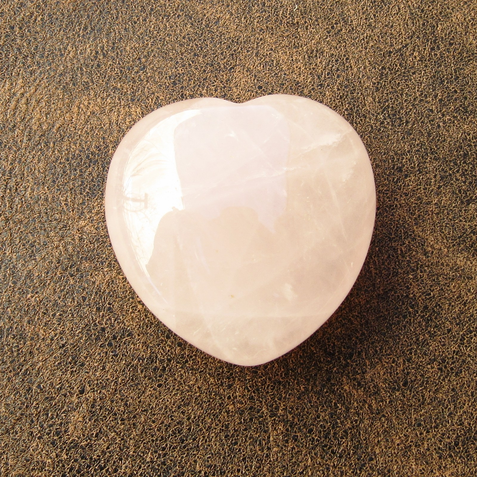 40mm Thick Natural Rose Quartz Stone Heart Palm Stone, No Holes, Light Pink