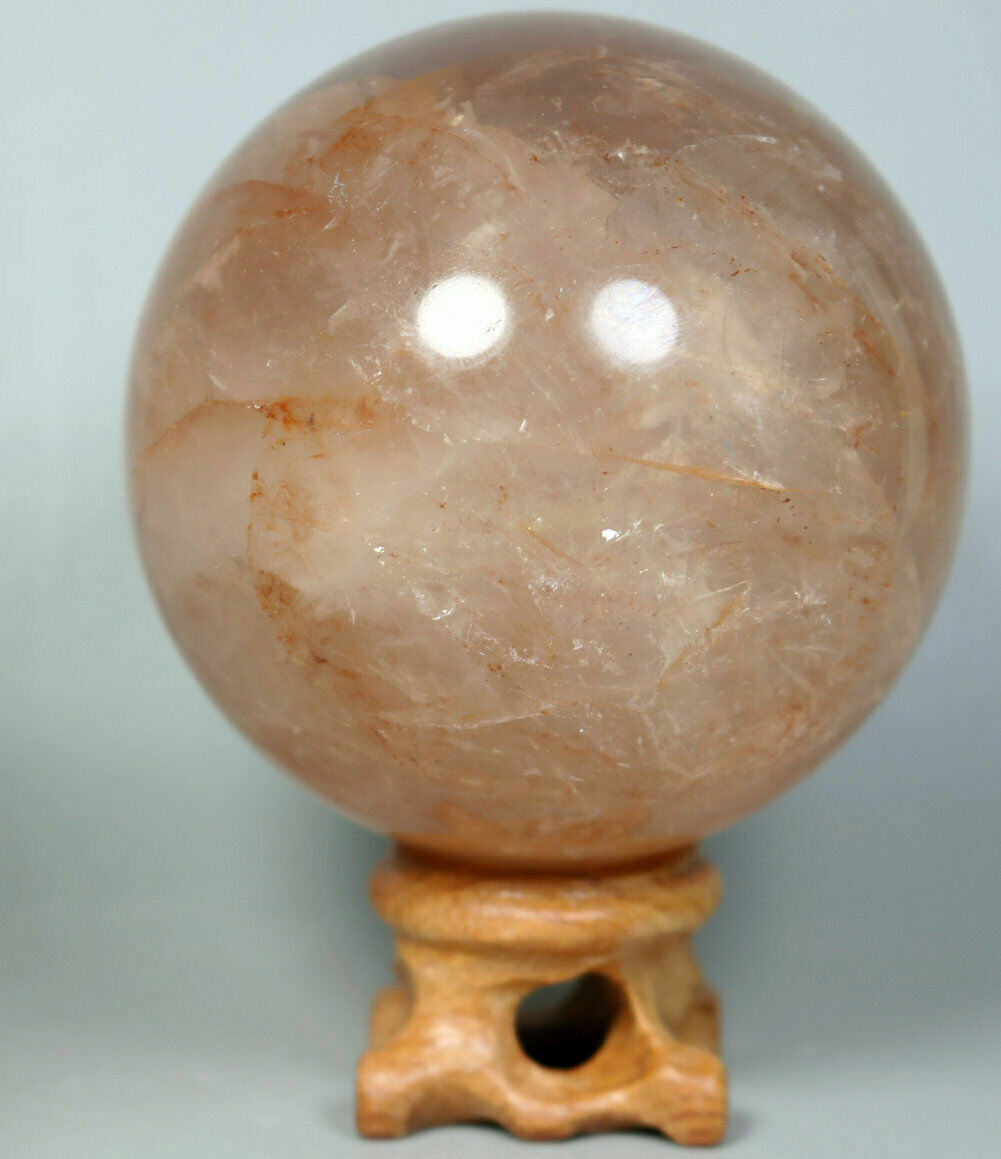 Natural RED FIRE QUARTZ Hematoid Crystal PHANTOM MULTI-INCLUSIONS Sphere Stand