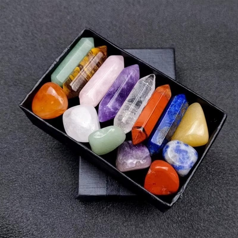 14PCS Natural 7 Chakra Crystal Points Set Healing Stones Reiki Yoga Gift Box