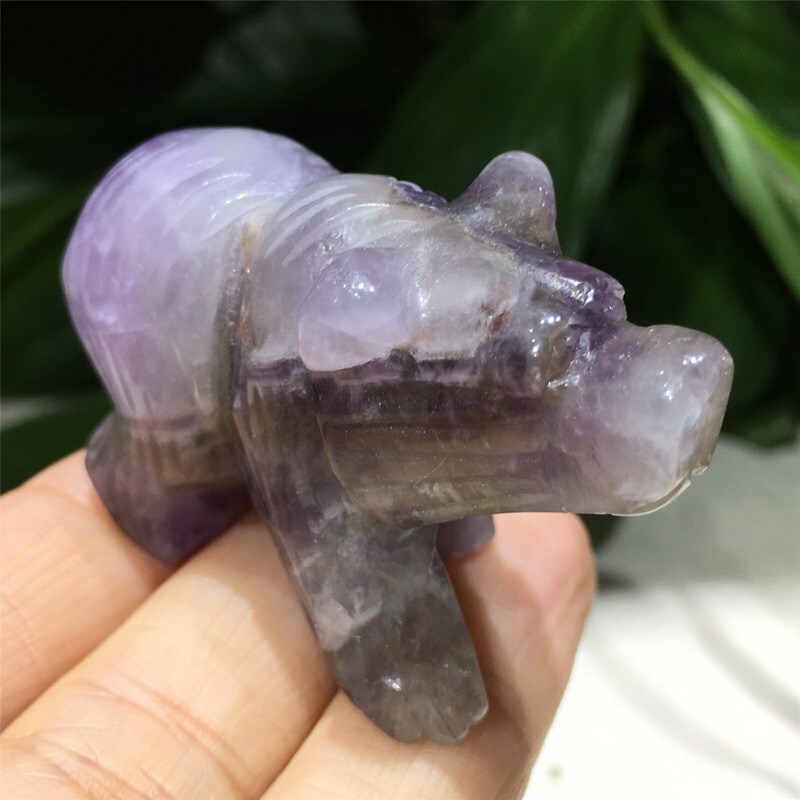Natural Dreamy Amethyst Quartz Crystal Carved Polar Bear Healing Animal Statue