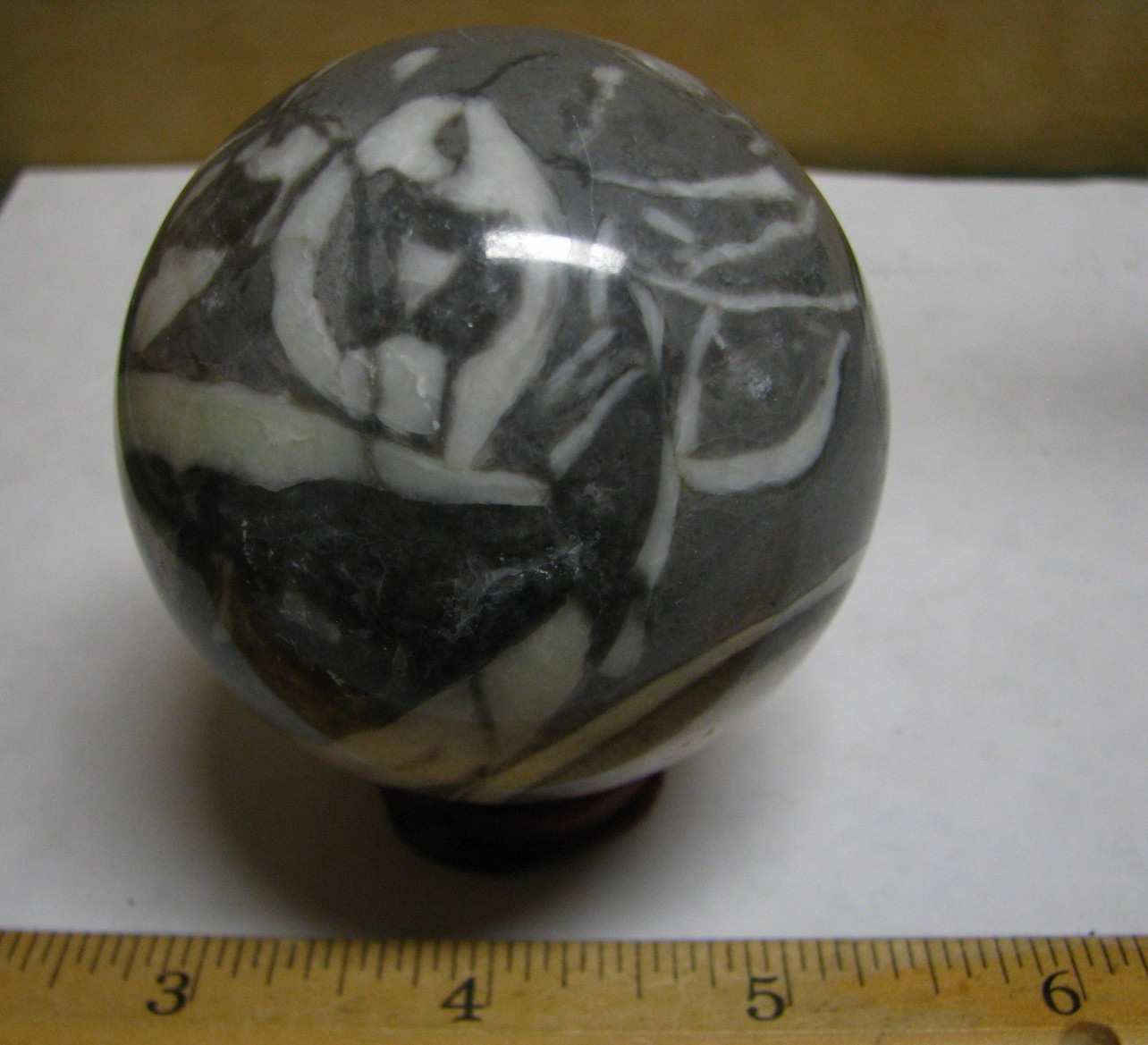 .83lb 2.5inch 1000 EYE JASPER FOSSIL SPHERE W/QUARTZ WOOD STAND MADAGASCAR #087