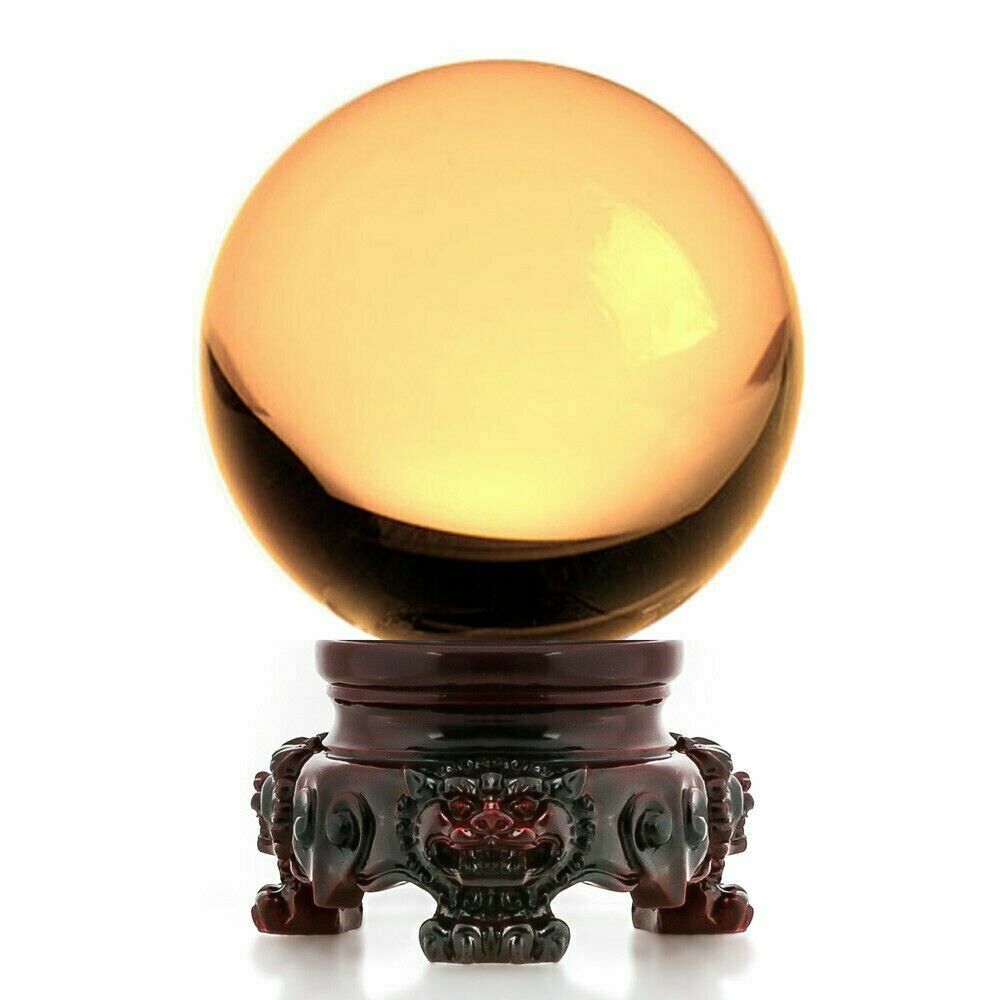 Crystal Ball 3″ diameter for Feng Shui, Meditation, Decor, with Red Lion Stand
