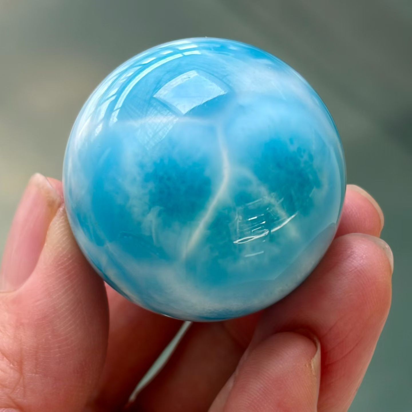36mm Natural Larimar Gem stone Quartz Sphere Crystal Energy Ball Reiki Decor
