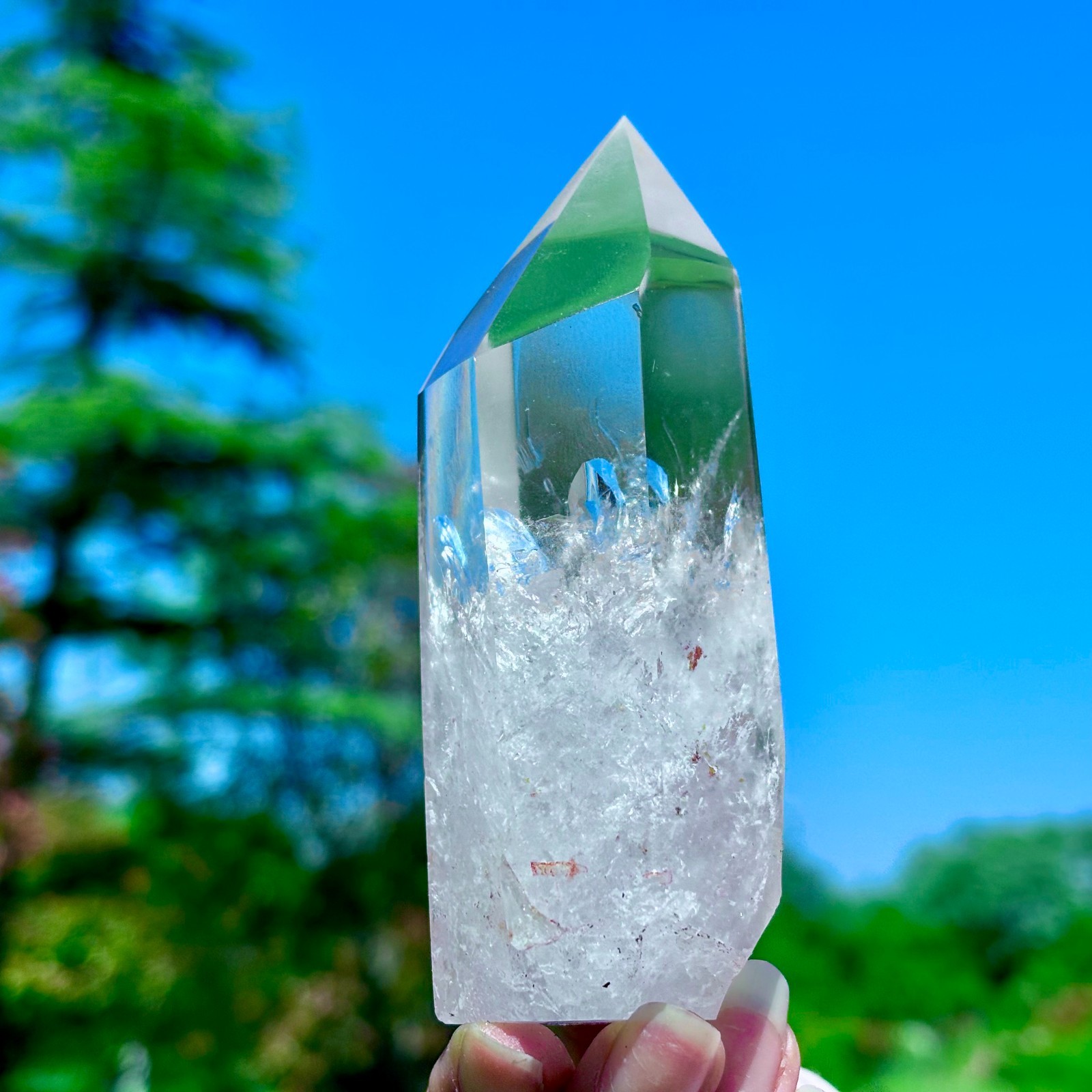 249G Natural Clear White Crystal Obelisk Transparent Quartz Energy Column Reik