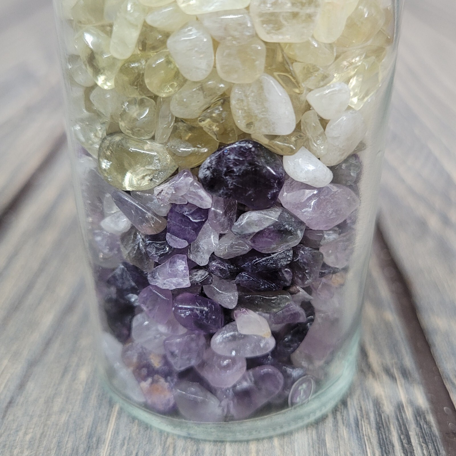 Amethyst & Citrine 4oz Vintage Apothecary Glass Jar of Crystal Tumbles Wagner