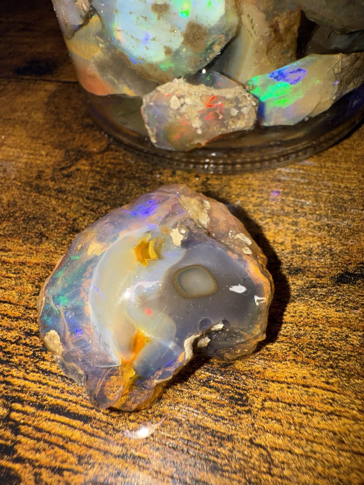 Specimen Rough Opal Stones in Jar – Ethiopian Rough, Multiple Mixed-Color Pieces