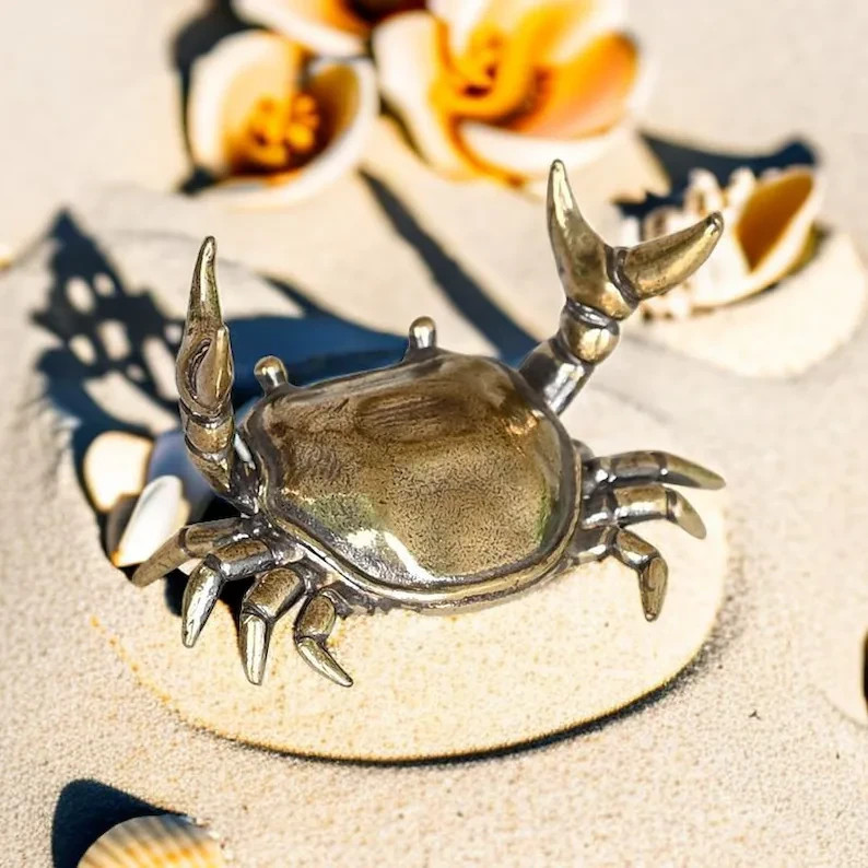Brass Crab Sculpture Statue Desktop Pen Glass Cutlery Holder Reiki Home Decor