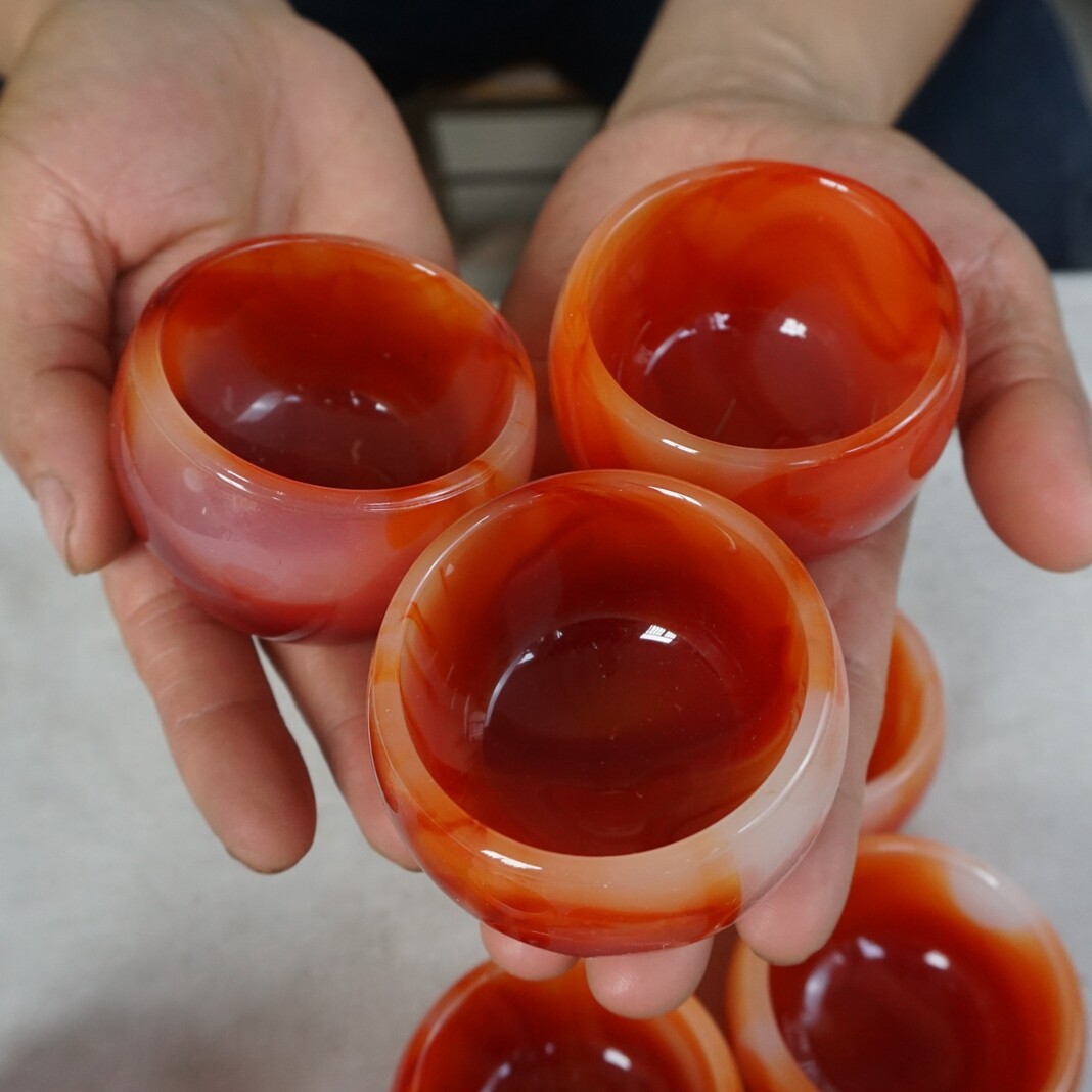 5 Pieces Manmade Art Agate Carnelian Quartz Crystal Bowl Cup Carving Healing