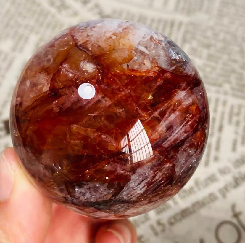 244g Natural Red Gum Flower Ball Crystal Sphere Specimen Energy Healing Reiki