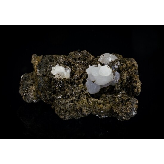 KB: FANTASTIC! BRIGHT FL. & PHOS. BLUE/WHITE SW CALCITE IN LAVA ROCK, GERMANY