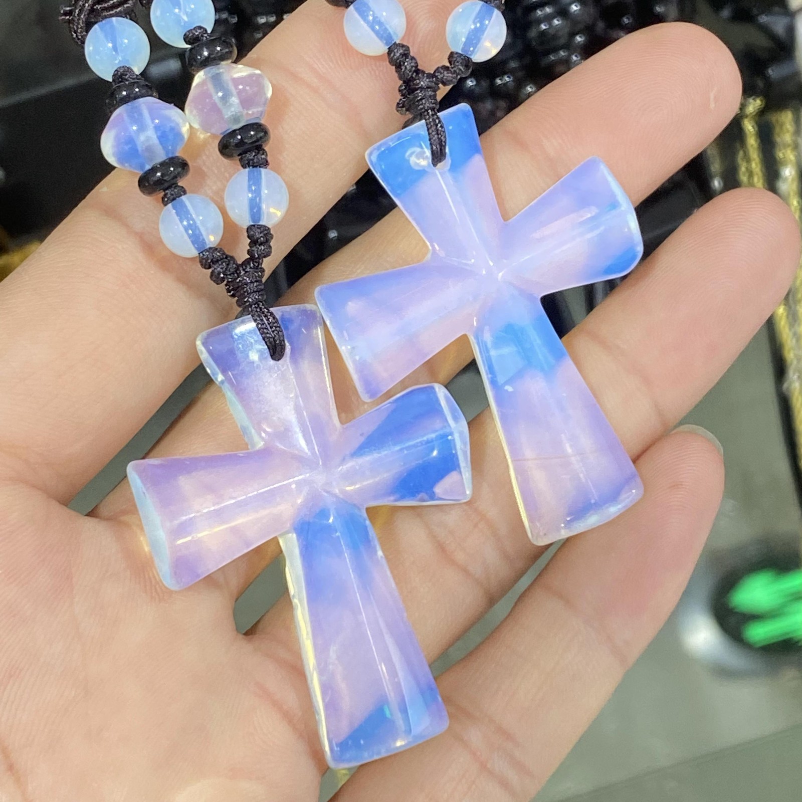 1.8″ Opalite Cross Quartz Crystal Skull Carved Pendant Gift 1pc