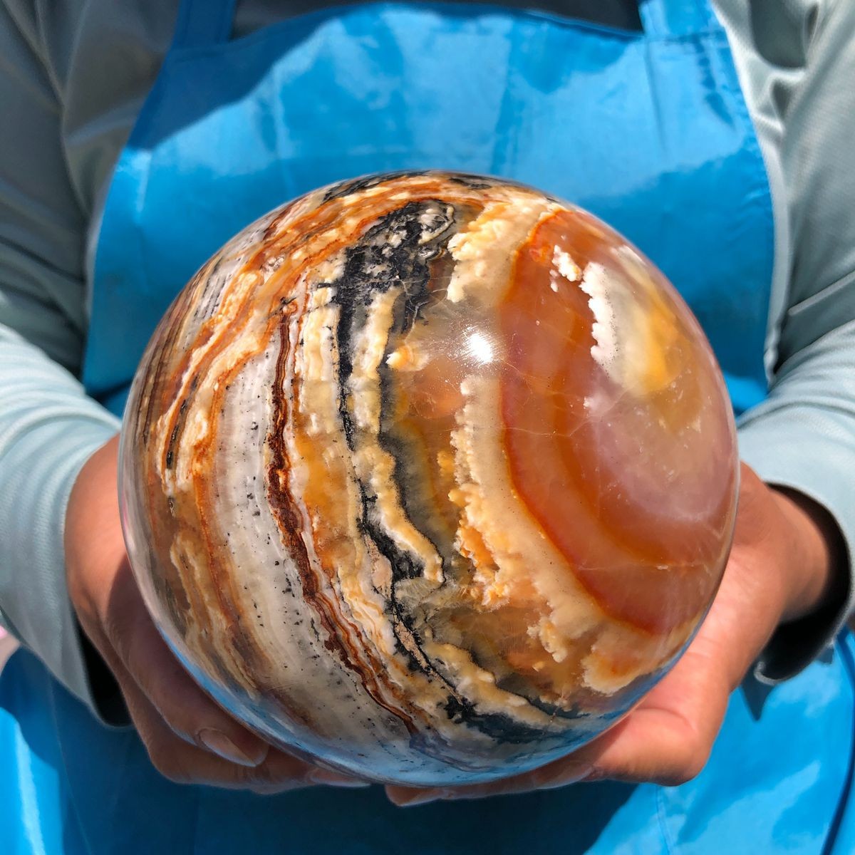7.12LB Rare Natural Striped Agate Ball Quartz Crystal Sphere Aura Healing 4824